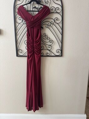 Windsor Burgundy Ruched Off-Shoulder Maxi Dress